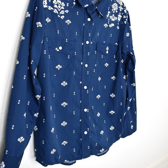 Wrangler Western Snap Button Shirt Sz M Floral Cowgirl Rodeo Artsy Aztec Cotton - Picture 6 of 16